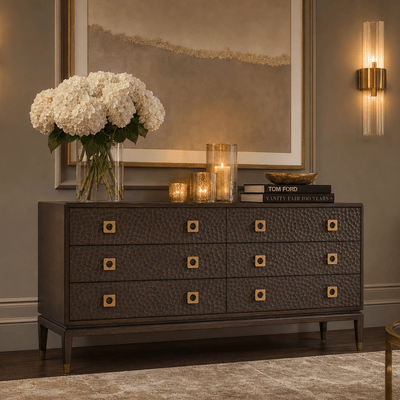 Osmund Dark Hammered Oak Effect 6 Drawer Chest Furniture 