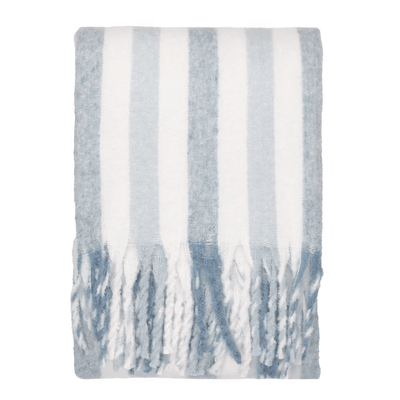 Ottilie Blue & White Striped Tasseled Throw Textiles 