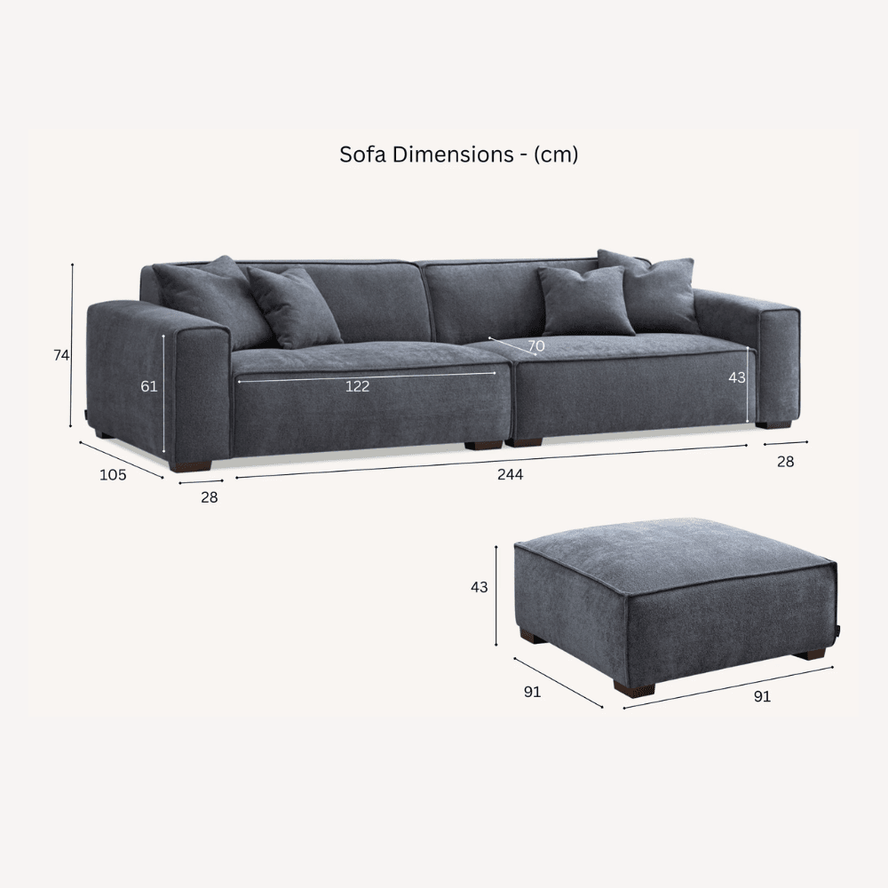 Ottilie Charcoal Boucle Footstool Sofa 