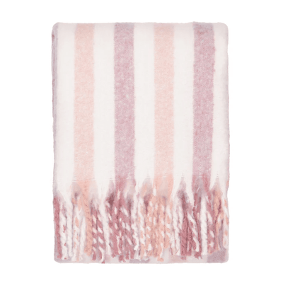 Ottilie Pink & White Striped Tasseled Throw Textiles 
