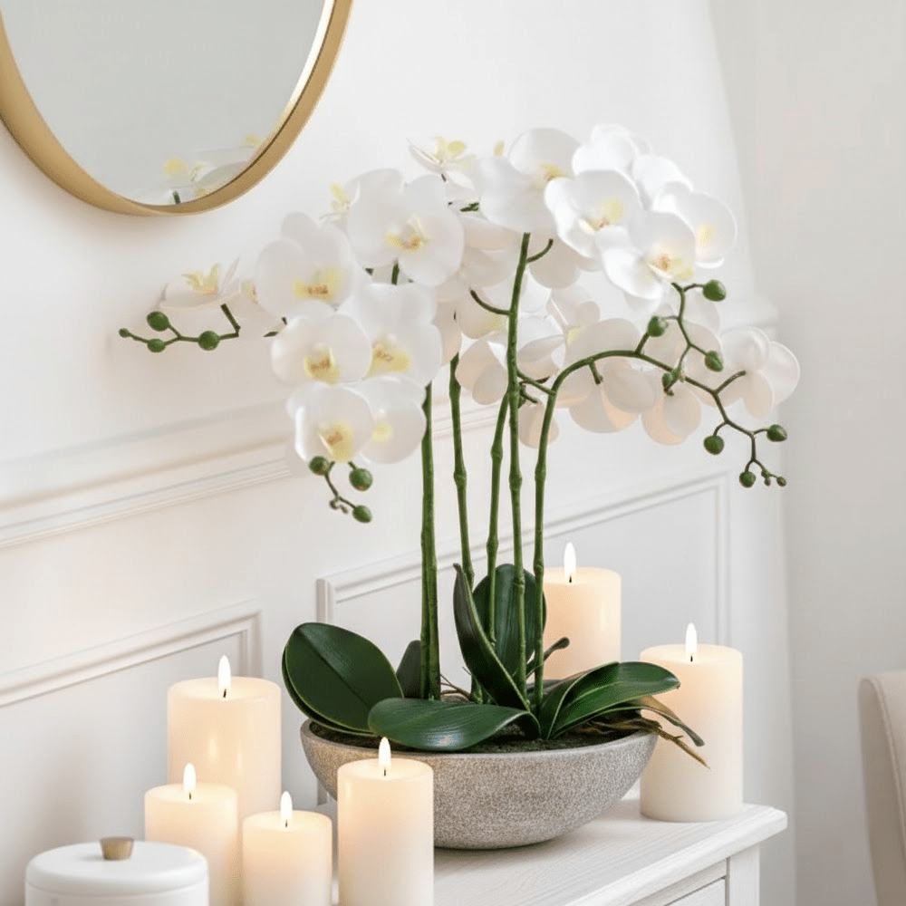 Oversized Faux Orchid in White Cement Effect Pot Accessories 