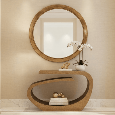 Oville Brushed Gold Abstract Console Table Furniture 