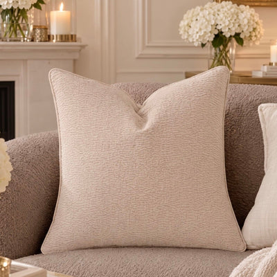 Paige Beige Woven Textured Feather Filled Cushion - 50x50cm Textiles 