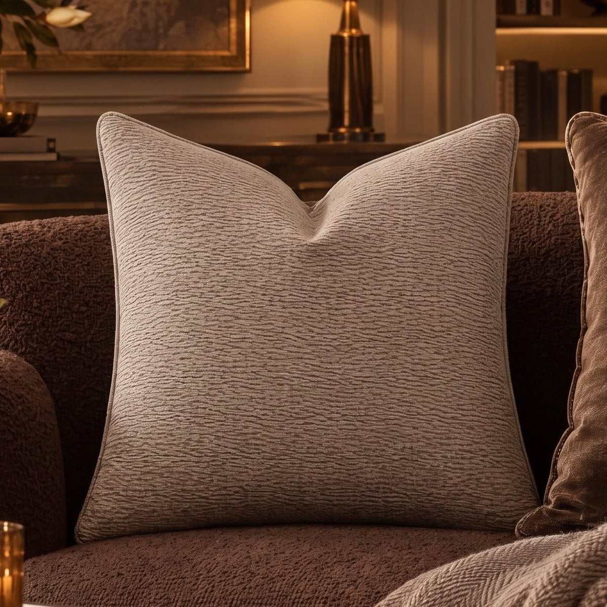 Paige Greige Woven Textured Feather Filled Cushion - 50x50cm Textiles 