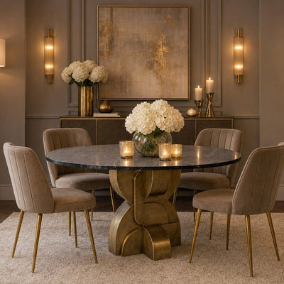 Palermo Gold Dining Table with Black Marble Top Furniture 