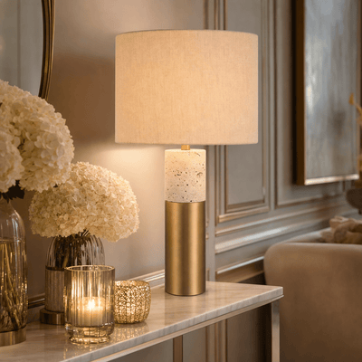 Panna Gold & Stone Table Lamp with Linen Shade Lighting 