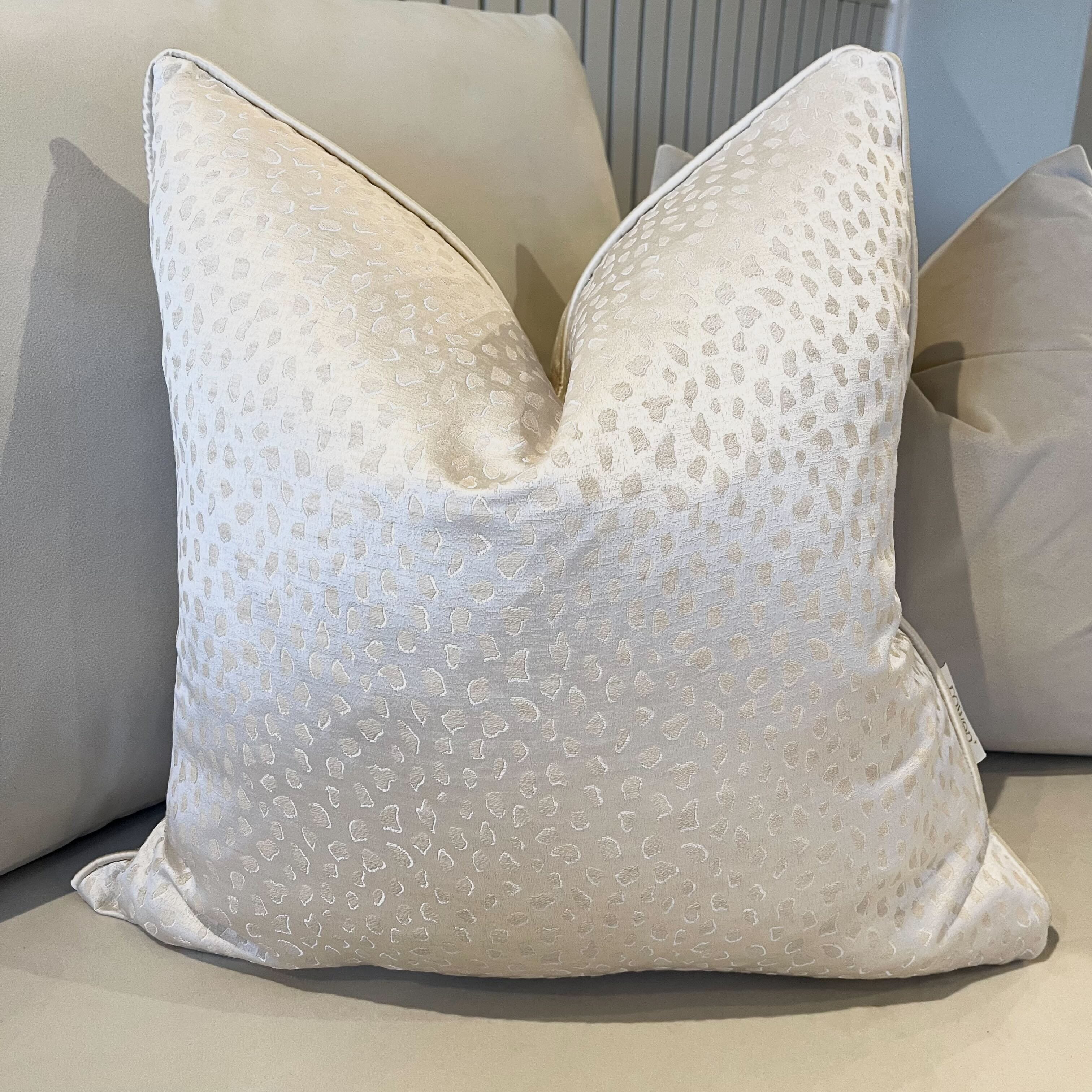 Panthera Ivory Cushion with Satin Pipe- 50x50cm 