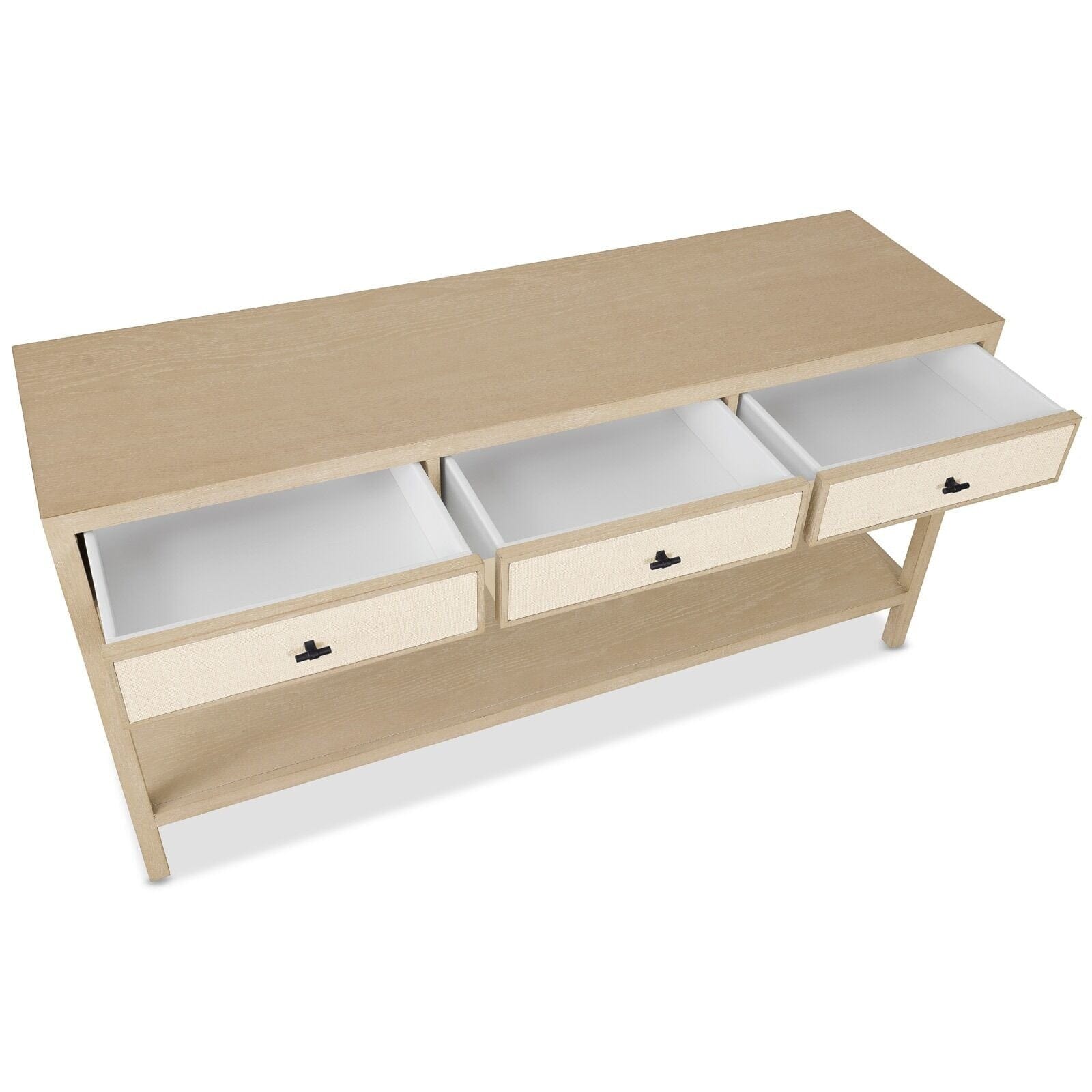 Paradigm Light Oak & Linen 3 Drawer Console Table Furniture 