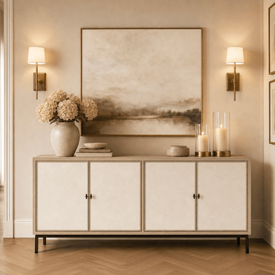 Paradigm Light Oak & Linen 4 Door Sideboard Furniture 