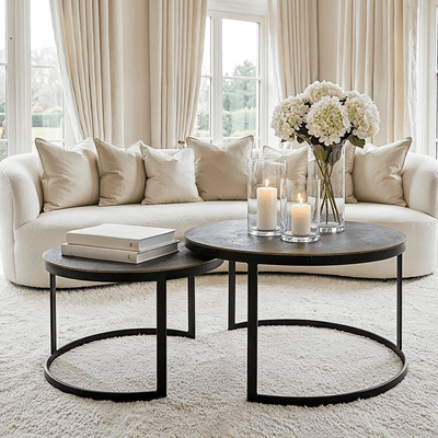 Pemberley Black & Antique Bronze Nested Coffee Tables Furniture 