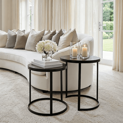 Pemberley Black & Antique Bronze Nested Side Tables Furniture 