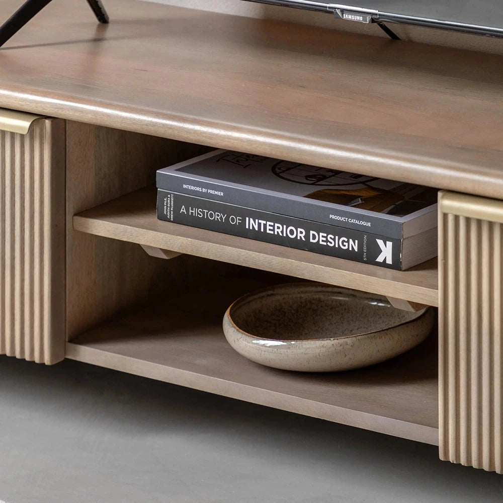 Penelope Luxury Ribbed Wooden 2 Door Media Unit Furniture 