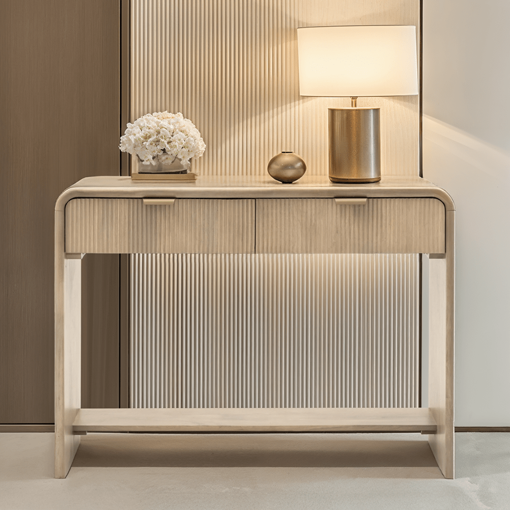 Penelope Luxury Ribbed Wooden 2 Drawer Console Table Furniture 