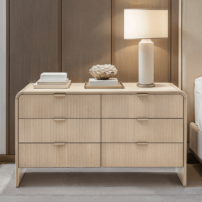 Penelope Luxury Ribbed Wooden 6 Drawer Chest Furniture 