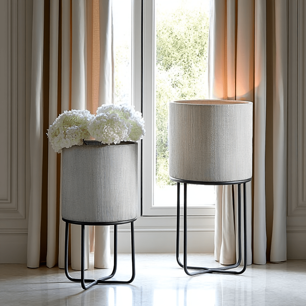 Perla Ribbed White & Black Planters - Set of 2 Accessories 
