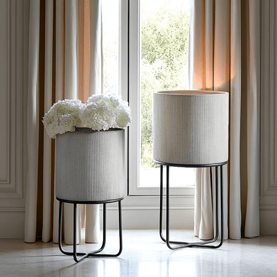 Perla Ribbed White & Black Planters - Set of 2 Accessories 