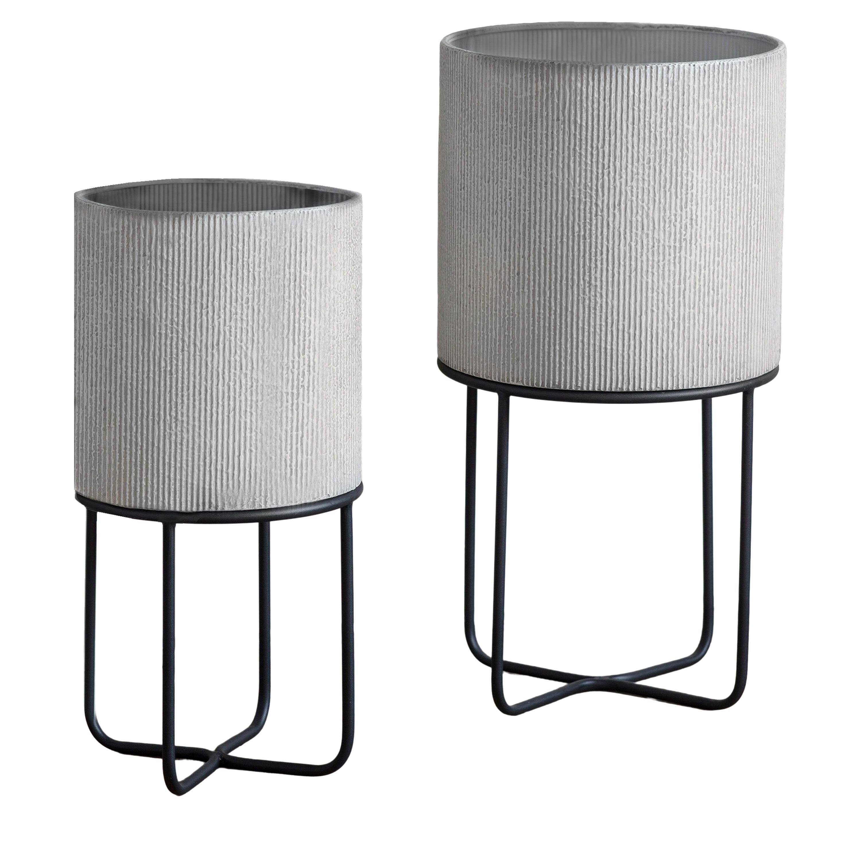 Perla Ribbed White & Black Planters - Set of 2 Accessories 