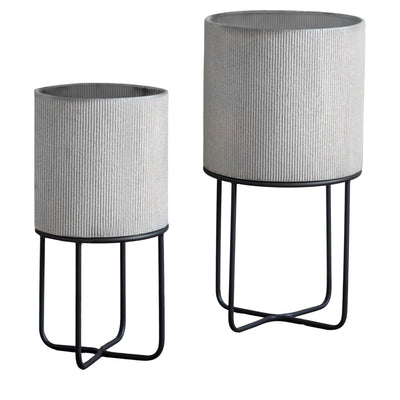 Perla Ribbed White & Black Planters - Set of 2 Accessories 
