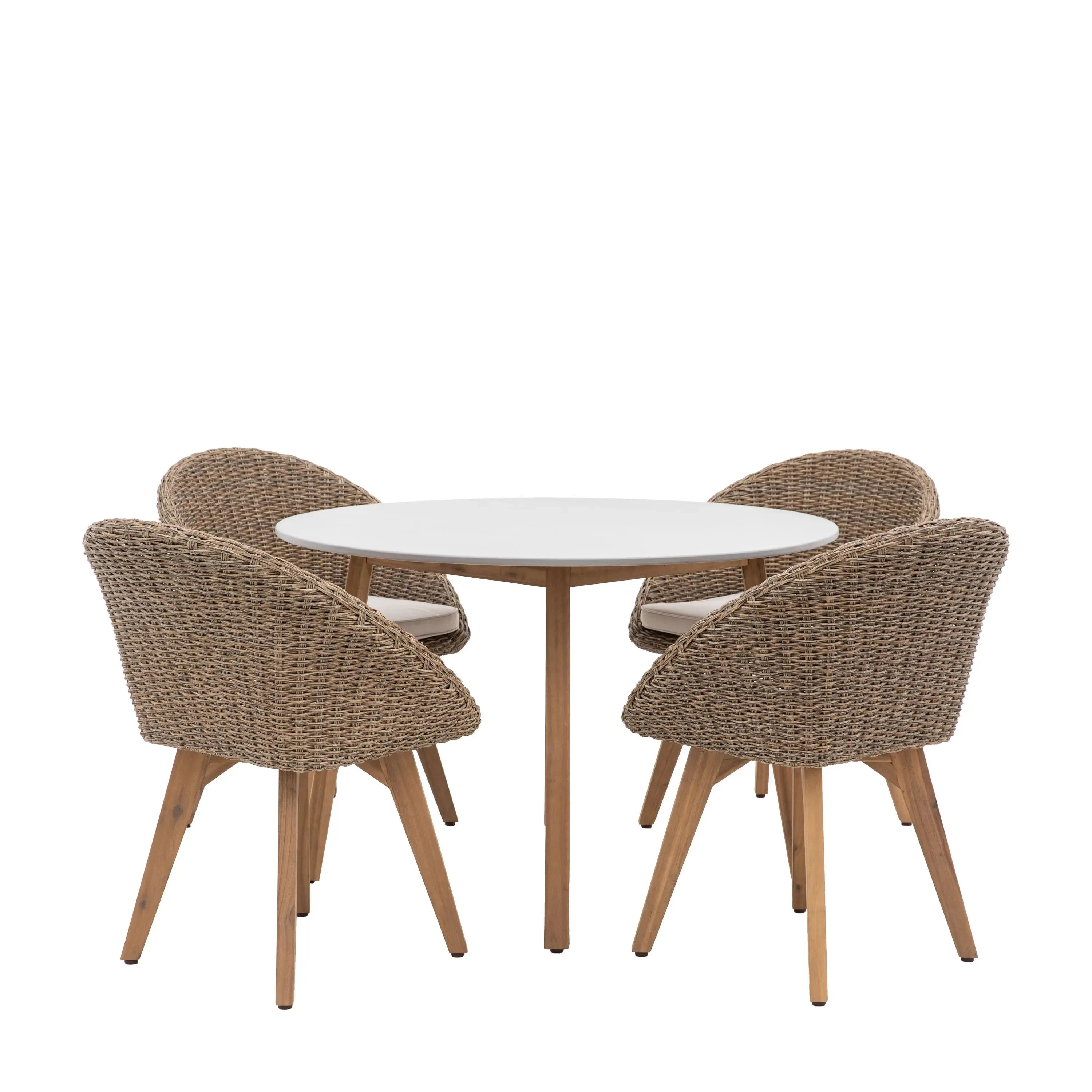 Petra Outdoor Natural 4 Seater Round Dining Set Outdoor 