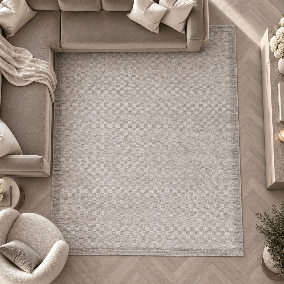 Pigalle Greige Checkerboard Rug 