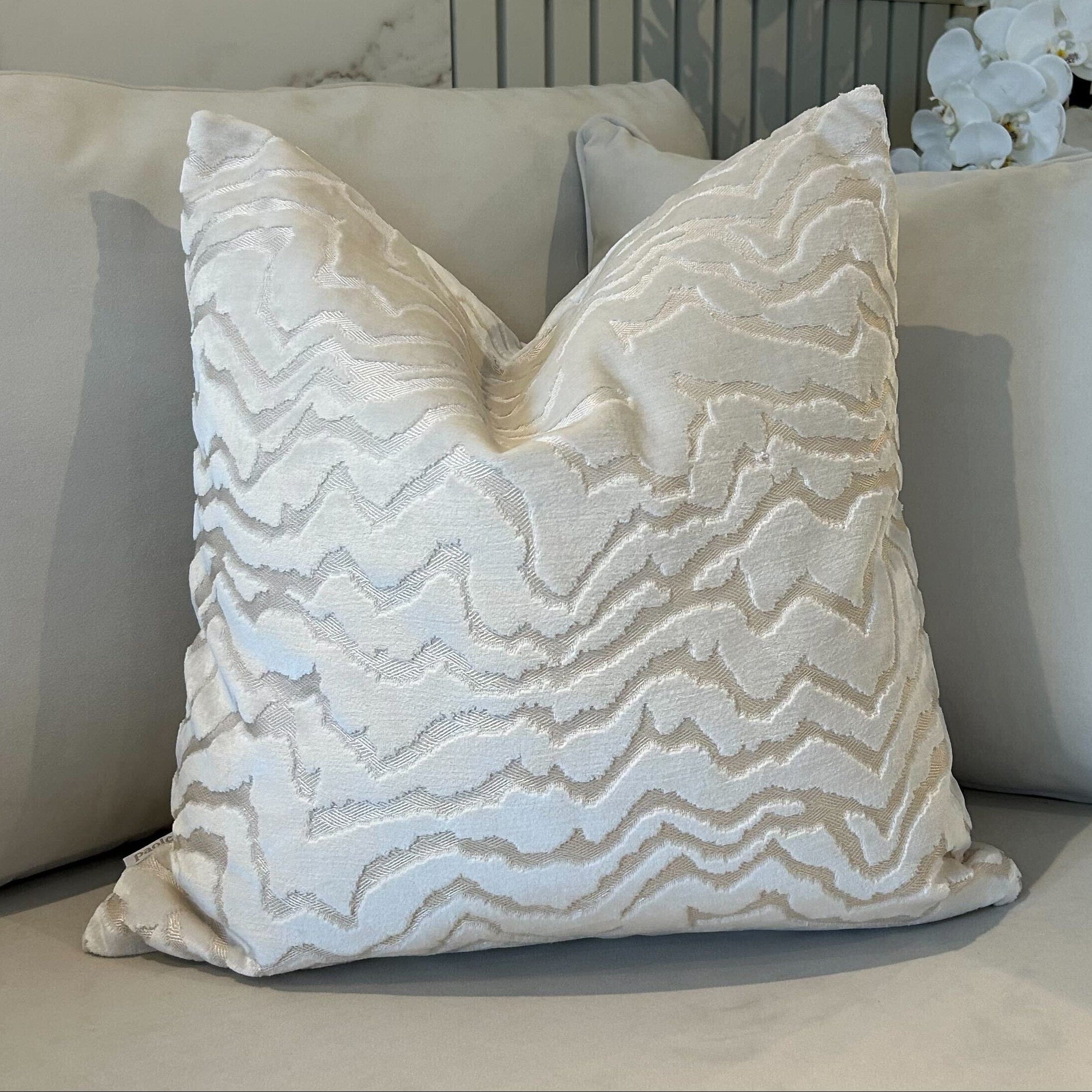 Polter White Velvet Pattern Cushion- 50x50cm 