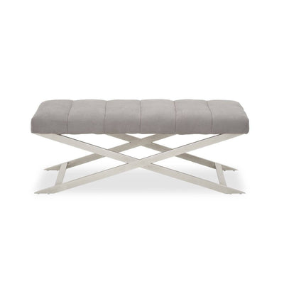 Portina Silver & Grey Velvet Channelled Bench Furniture 