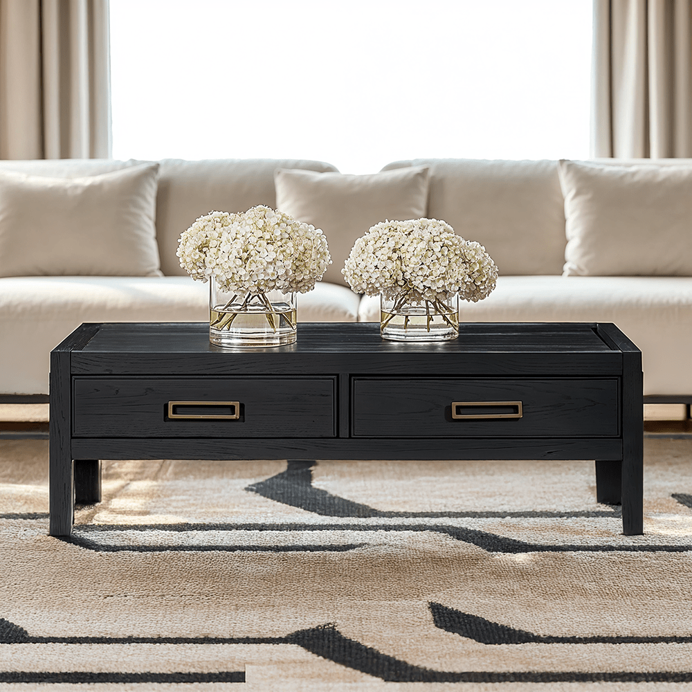 PRE ORDER - Soho Black Oak Veneer 2 Drawer Coffee Table Furniture 