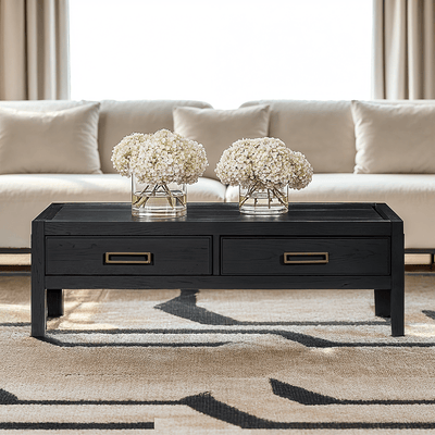PRE ORDER - Soho Black Oak Veneer 2 Drawer Coffee Table Furniture 