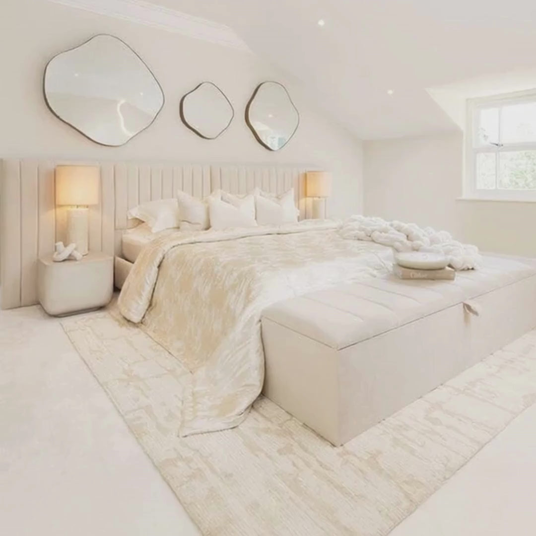 Atlantis Cream Wide Floor Standing Headboard with Bed Base