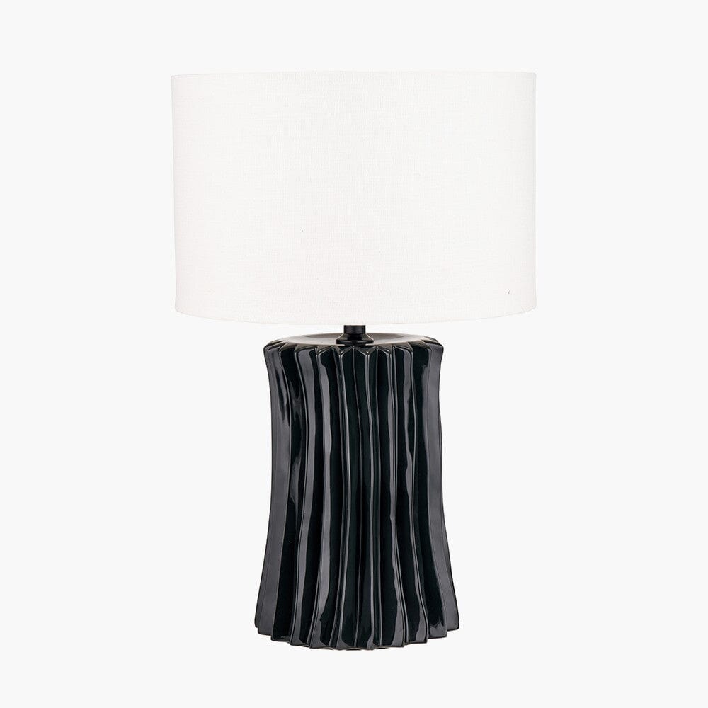 Raelynn Black Pleated Table Lamp with White Linen Shade Lighting 