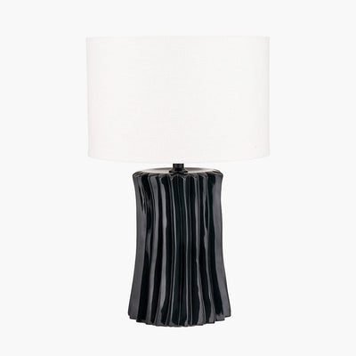 Raelynn Black Pleated Table Lamp with White Linen Shade Lighting 