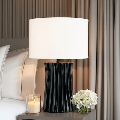 Raelynn Black Pleated Table Lamp with White Linen Shade Lighting 