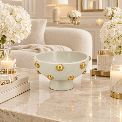 Raya Cream & Gold Studded Decorative Bowl Accessories 