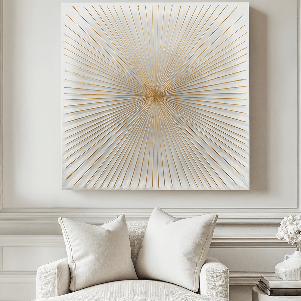 Raye White & Gold Sunburst Style Wall Art Accessories 