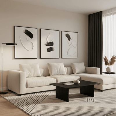 Regent Monochrome 3D Paint Stroke Effect Canvas Wall Art - Set of 3 Accessories 