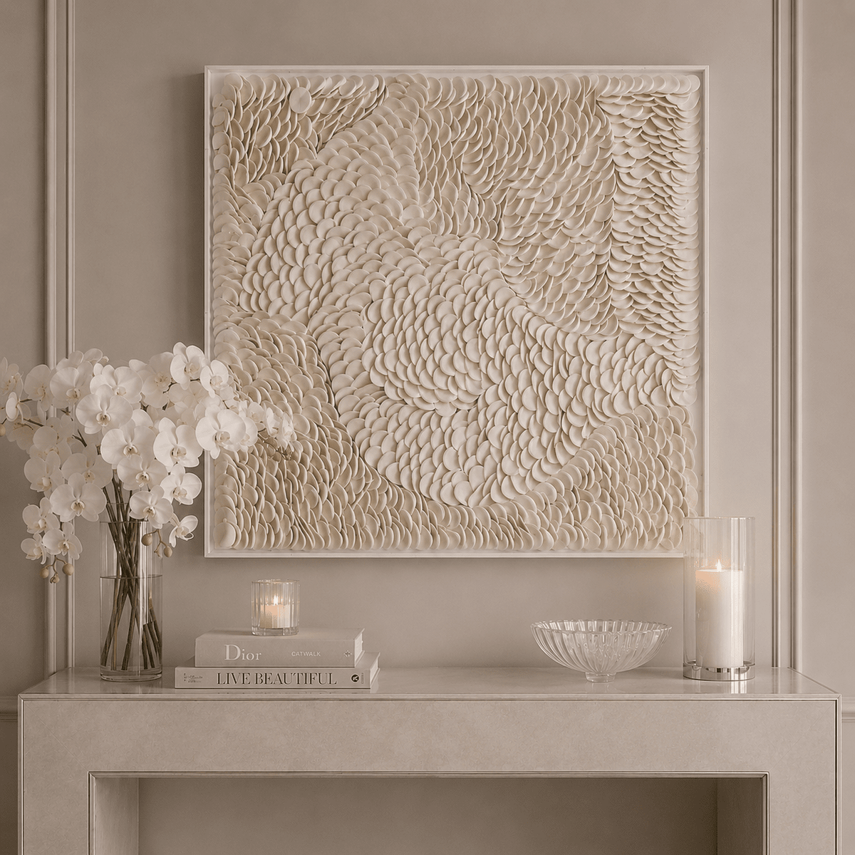 Remy Cream Textured Wall Art in Acrylic Frame Accessories 