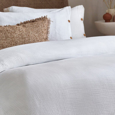 Revive Luxury White Cotton Muslin Duvet Cover Set Textiles 