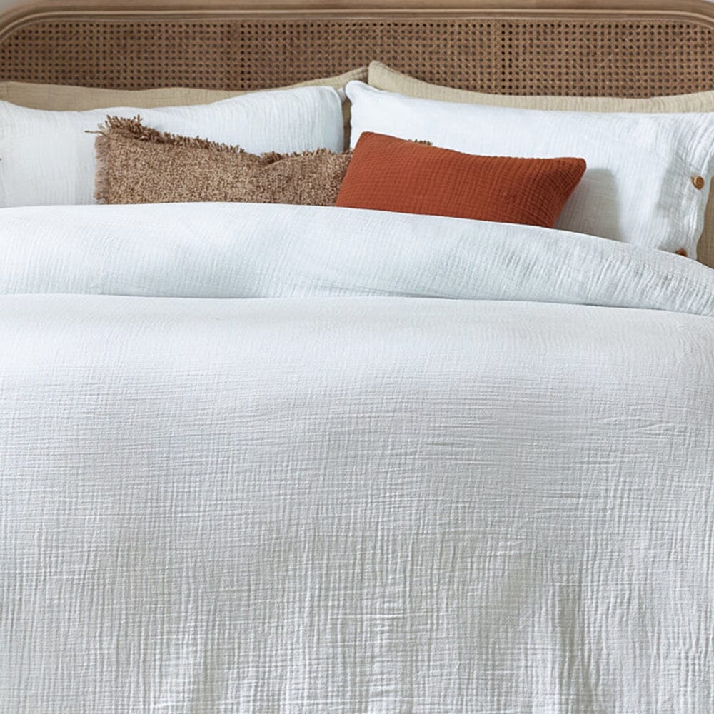 Revive Luxury White Cotton Muslin Duvet Cover Set Textiles 