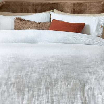Revive Luxury White Cotton Muslin Duvet Cover Set Textiles 