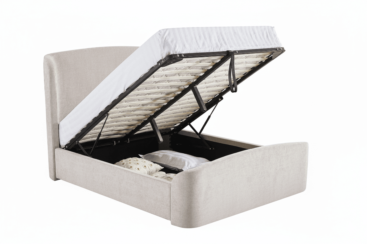 Reya Cashmere Textured Winged Ottoman Bed 