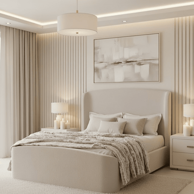 Reya Cashmere Textured Winged Ottoman Bed 