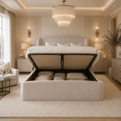 Reya Cashmere Textured Winged Ottoman Bed Beds and Headboards 