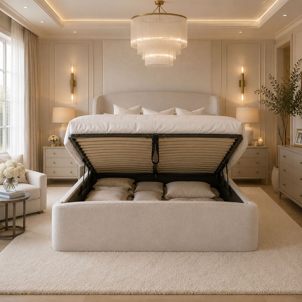 Reya Cashmere Textured Winged Ottoman Bed