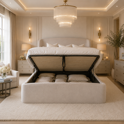 Reya Cashmere Textured Winged Ottoman Bed