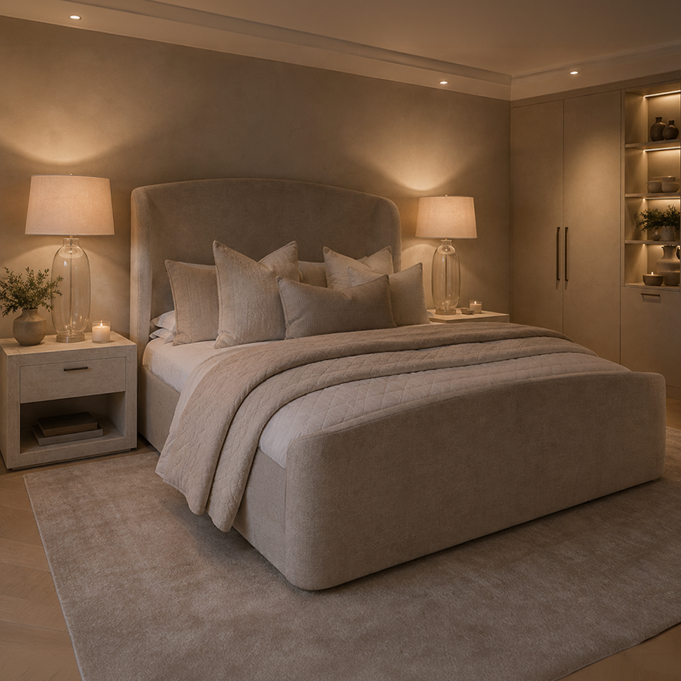 Reya Beige Textured Winged Ottoman Bed