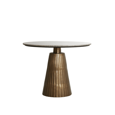 Rezina Antique Bronze Ribbed Round Dining Table with Taupe Marble Top Furniture 