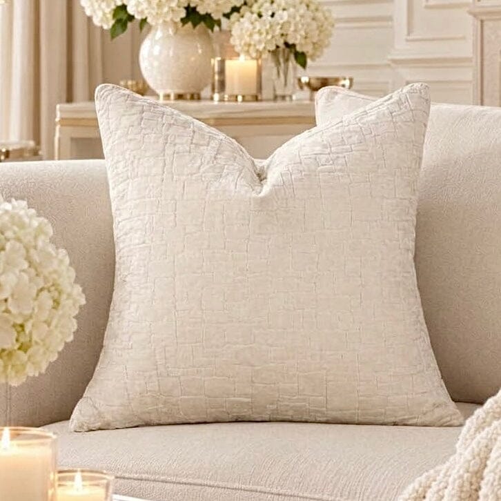 Rhea Cream Geometric Feather Filled Cushion - 43x43cm Textiles 