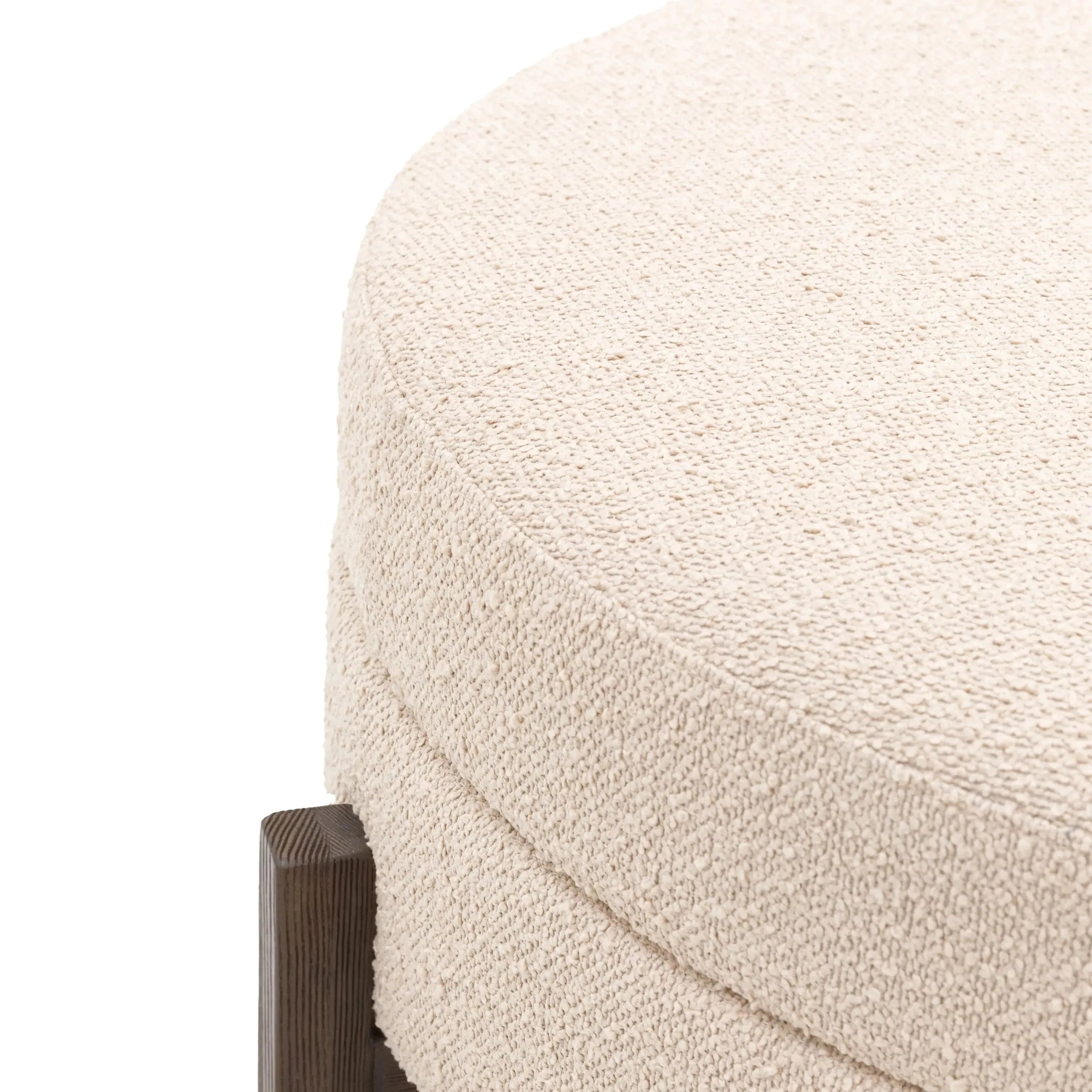 Richmond Neutral Boucle Round Storage Footstool with Walnut Detailing Furniture 