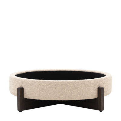 Richmond Neutral Boucle Round Storage Footstool with Walnut Detailing Furniture 