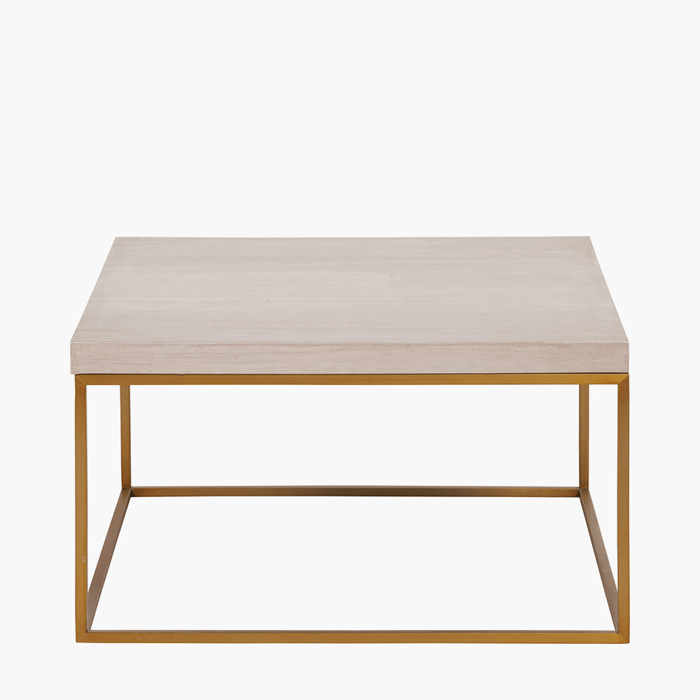 Robyn Beige Granite & Gold Square Coffee Table Furniture 